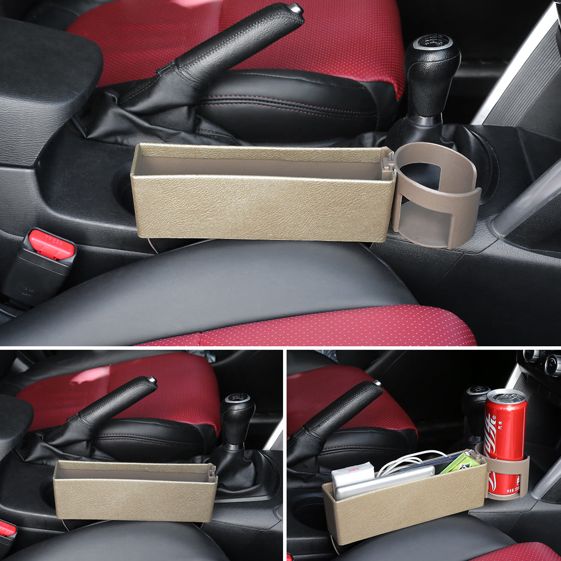 X AUTOHAUX Car Seat Crevice Storage Driver or Passenger Side Gap Box Organizer Pocket PU Leather Beige