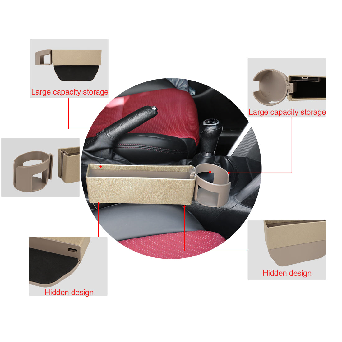 X AUTOHAUX Car Seat Crevice Storage Driver or Passenger Side Gap Box Organizer Pocket PU Leather Beige