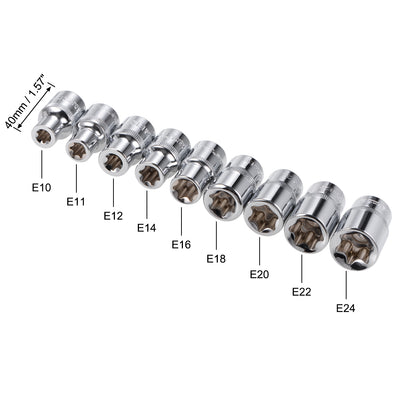 Harfington Uxcell 1/2-Inch Drive External Torx Shallow Socket Set E10 E11 E12 E14 E16 E18 E20 E22 E24 Cr-V Steel 9 Pcs