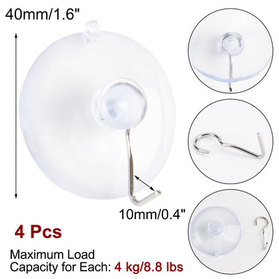 Harfington Uxcell 4pcs Suction Cup Hook 1.6" Removable Metal Hook Wall Vacuum Hooks Hangers Clear