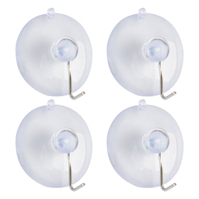 Harfington Uxcell 4pcs Suction Cup Hook 1.6" Removable Metal Hook Wall Vacuum Hooks Hangers Clear