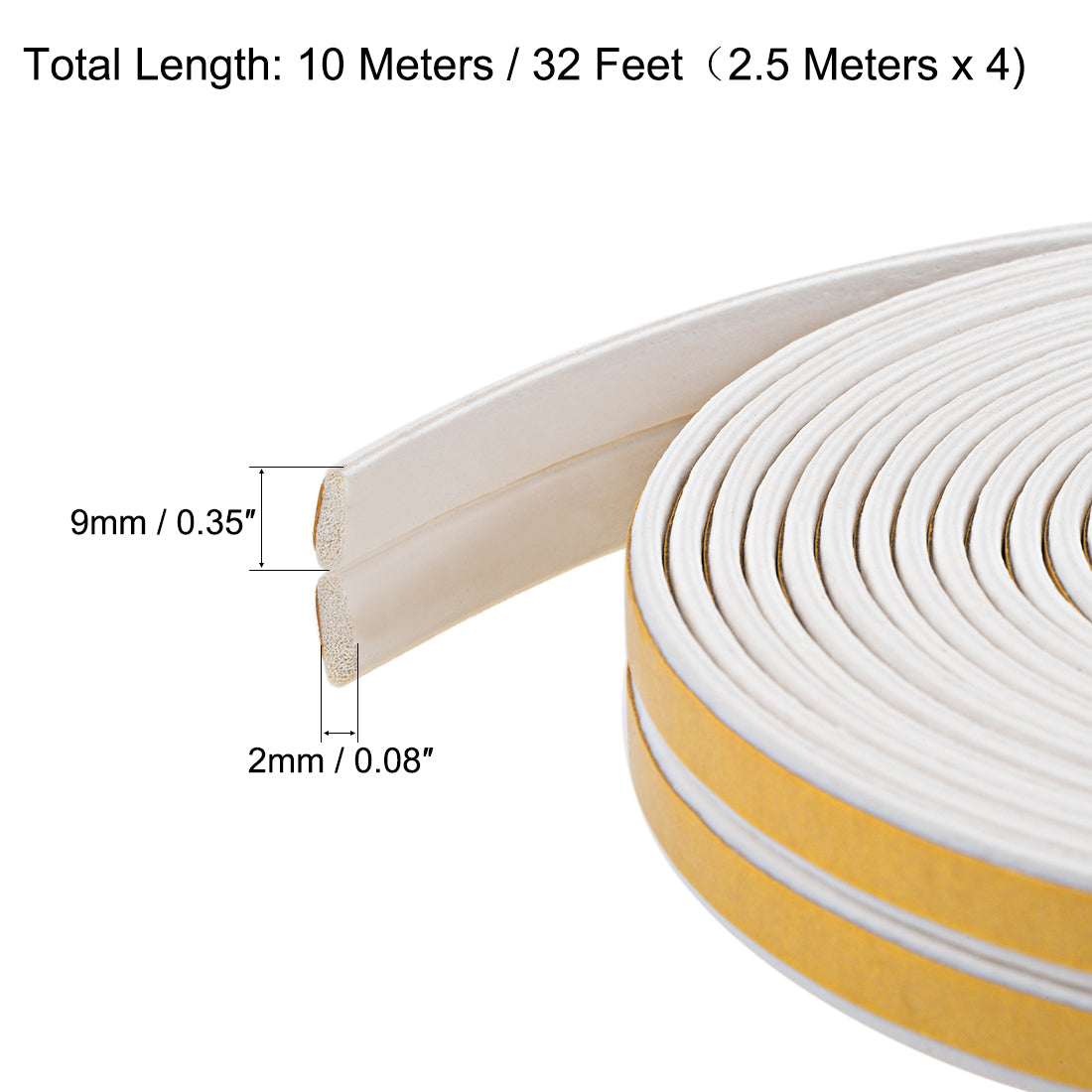 uxcell Uxcell Foam Tape Adhesive Weather Stripping 9mm Wide 2mm Thick, 2.5 Meters White, 2Pcs