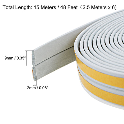 Harfington Uxcell Foam Tape Adhesive Weather Stripping 9mm Wide 2mm Thick, 2.5 Meters  Gray, 3Pcs