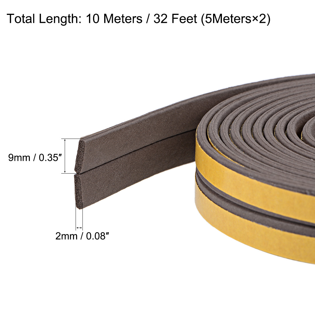 uxcell Uxcell Foam Tape Adhesive Weather Stripping 9mm Wide 2mm Thick, 5 Meters  Brown, Pcs