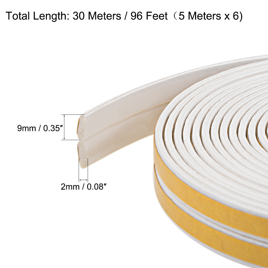 uxcell Uxcell Foam Tape Adhesive Weather Stripping 9mm Wide 2mm Thick, 5 Meters  White, 3Pcs