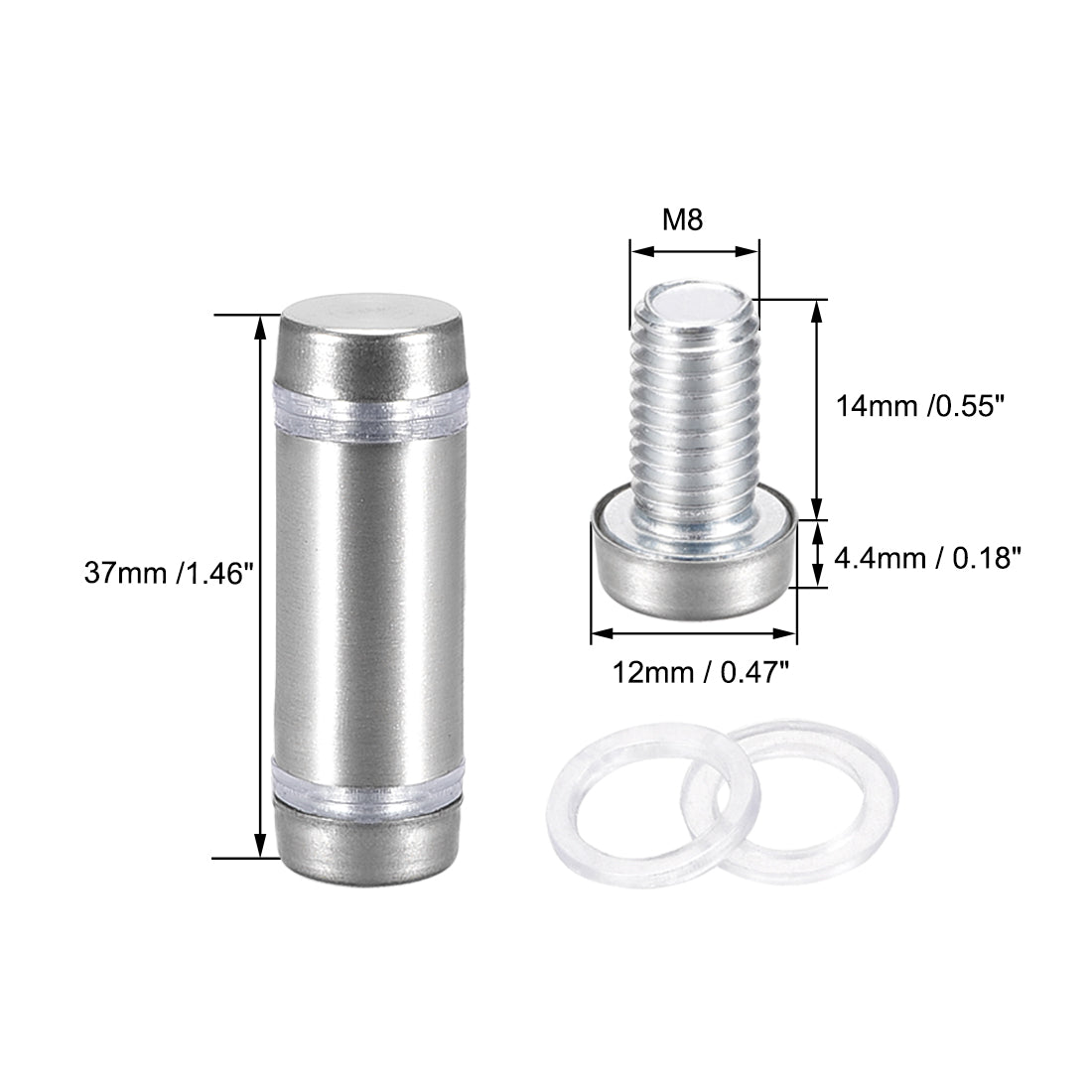 uxcell Uxcell Glass Standoff Double Head Stainless Steel Standoff Holder 12mm x 37mm 4 Pcs