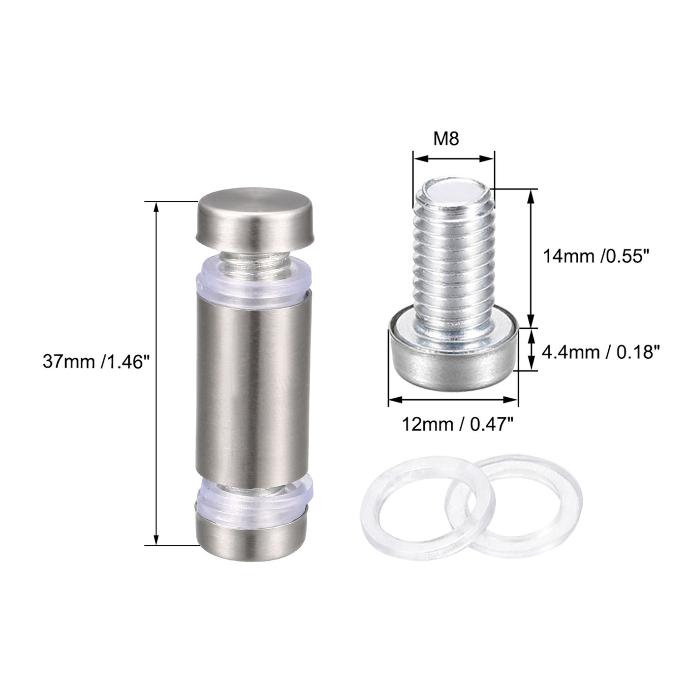 uxcell Uxcell 6Stk 1/2 Durchmesser x 1-7/16"(12x37mm) Doppelkopf Abstandsschrauben Wandhalterung Schilderhalter Acrylglasnägel