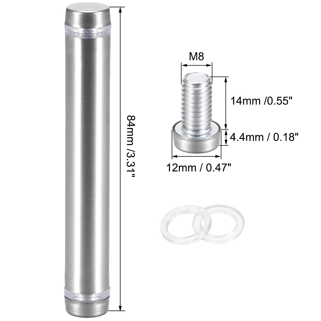 uxcell Uxcell Glass Standoff Double Head Stainless Steel Standoff Holder 12mm x 84mm 4 Pcs