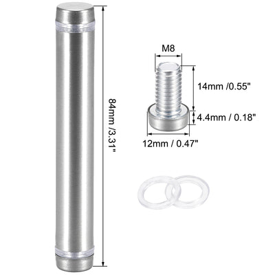 Harfington Uxcell Glass Standoff Double Head Stainless Steel Standoff Holder 12mm x 84mm 4 Pcs