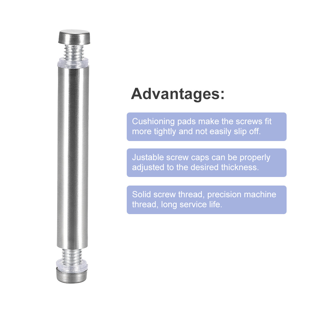 uxcell Uxcell Glass Standoff Double Head Stainless Steel Standoff Holder 12mm x 84mm 4 Pcs