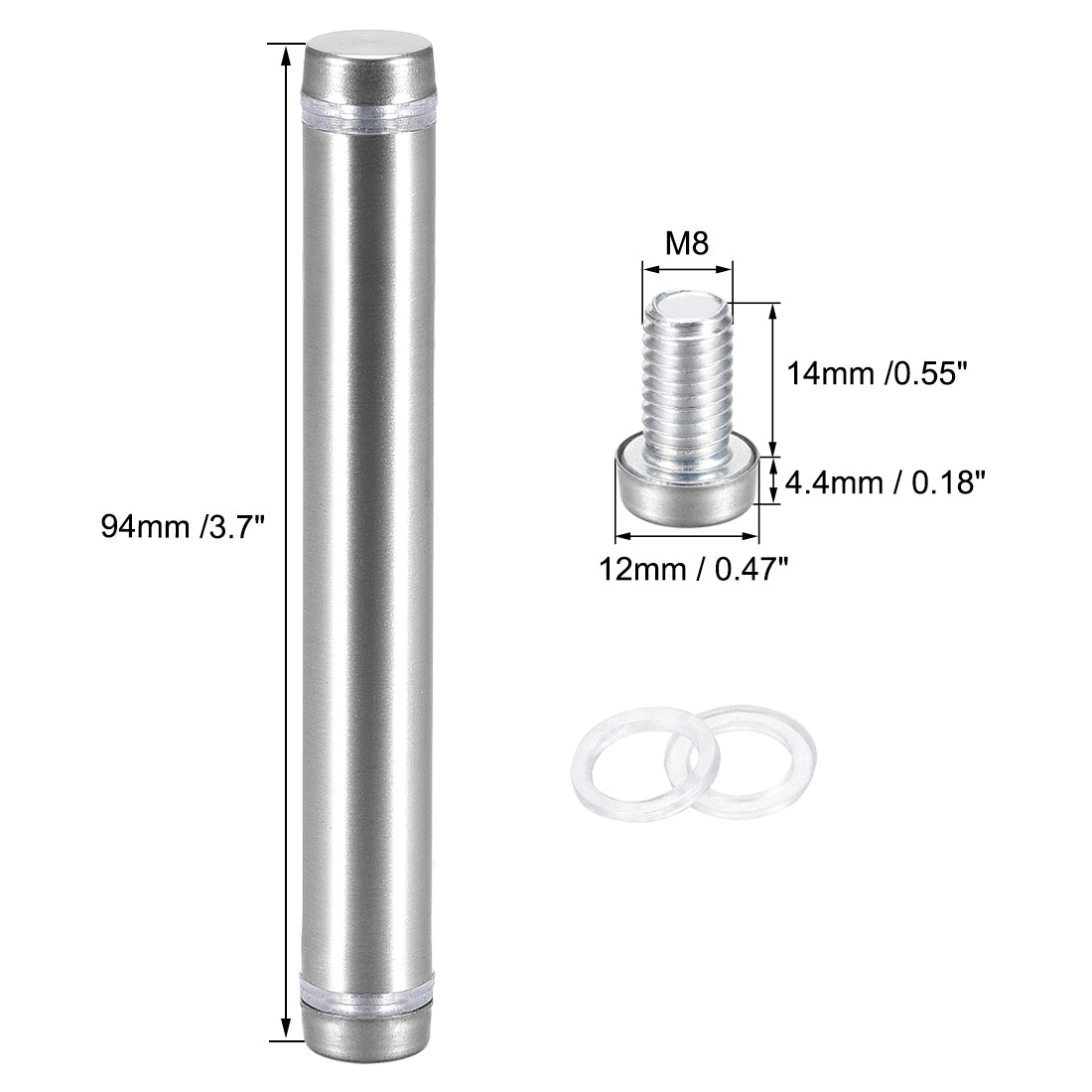 uxcell Uxcell Glass Standoff Double Head Stainless Steel Standoff Holder 12mm x 94mm 4 Pcs