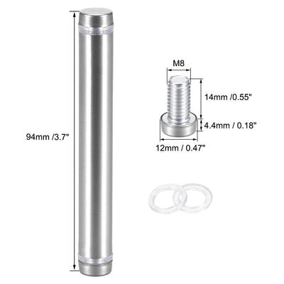 Harfington Uxcell Glass Standoff Double Head Stainless Steel Standoff Holder 12mm x 94mm 4 Pcs