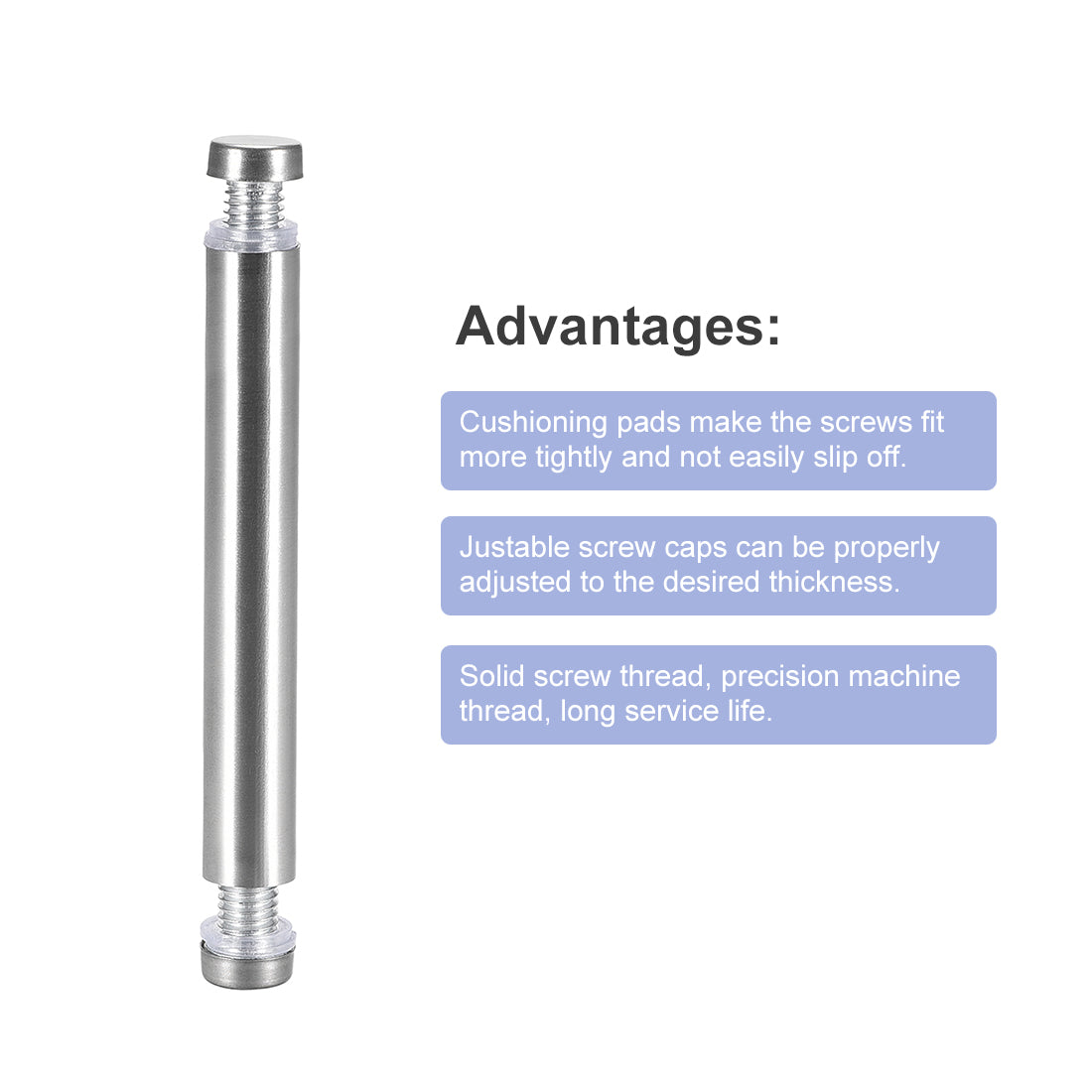 uxcell Uxcell Glass Standoff Double Head Stainless Steel Standoff Holder 12mm x 94mm 4 Pcs