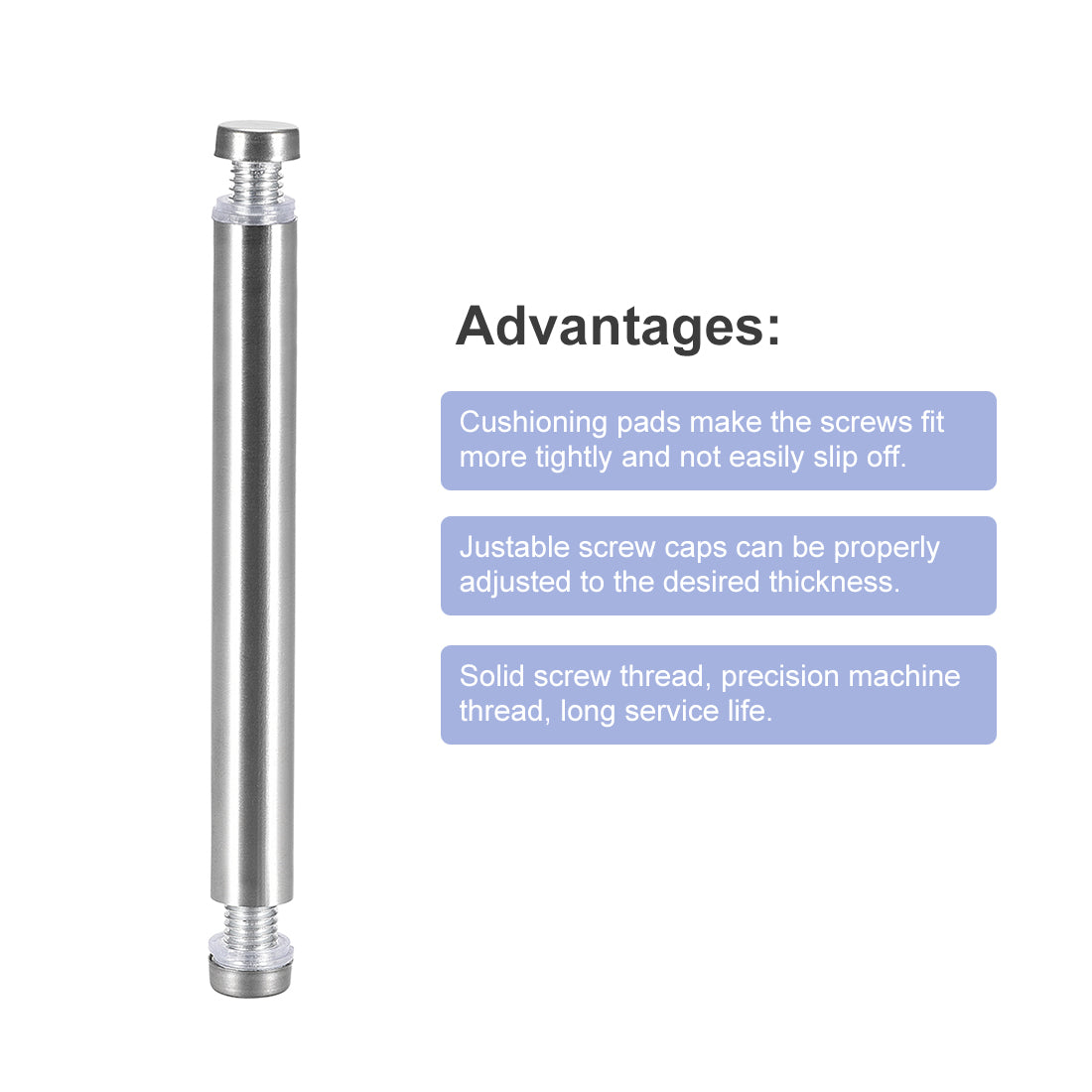 uxcell Uxcell Glass Standoff Double Head Stainless Steel Standoff Holder 12mm x 114mm 8 Pcs