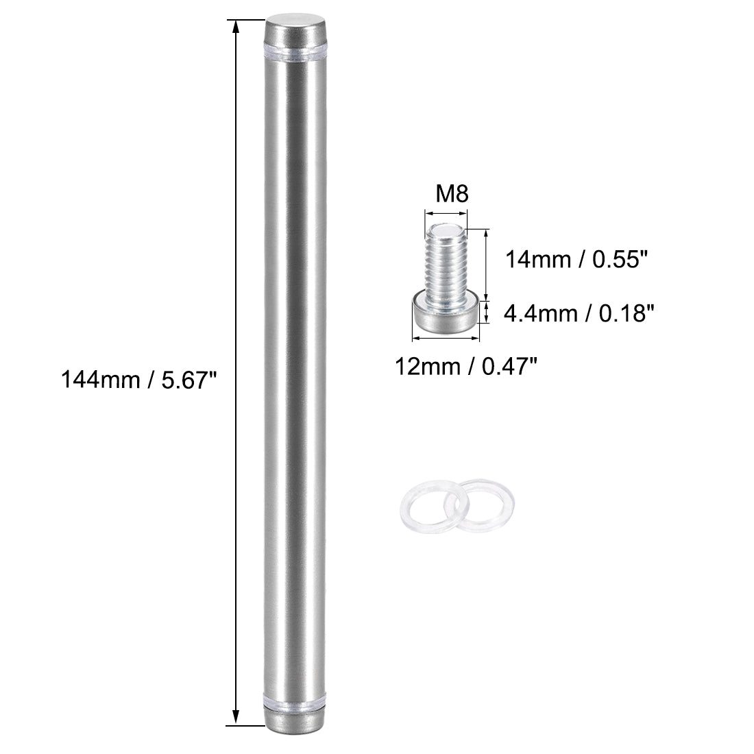 uxcell Uxcell Glass Standoff Double Head Stainless Steel Standoff Holder 12mm x 144mm 6 Pcs