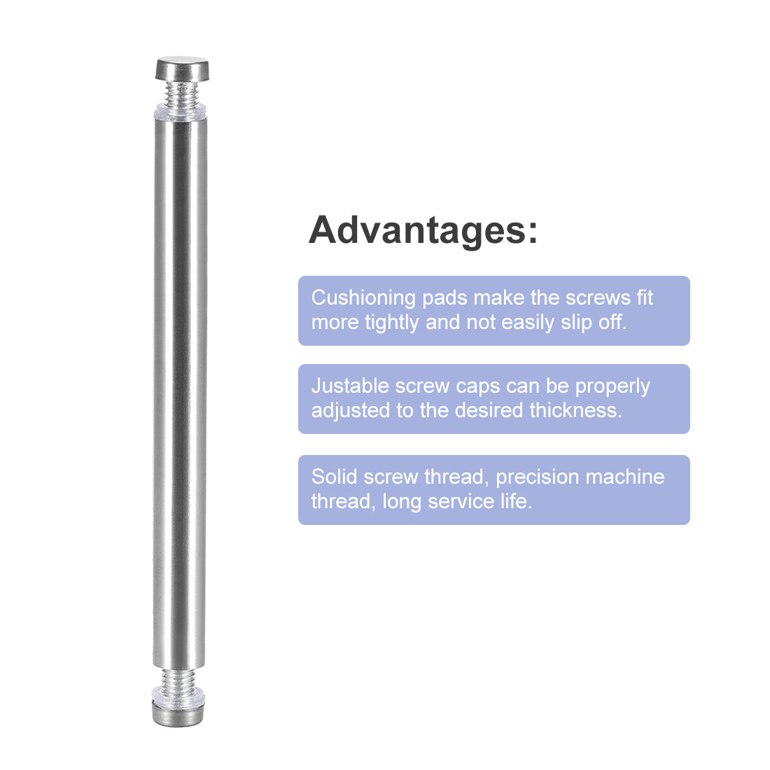 uxcell Uxcell Glass Standoff Double Head Stainless Steel Standoff Holder 12mm x 144mm 6 Pcs