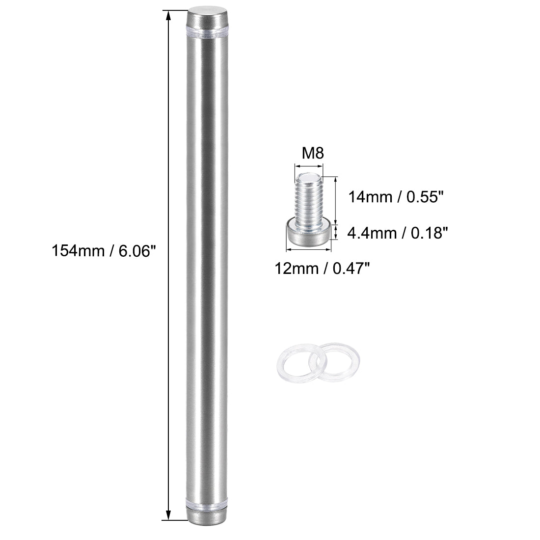 uxcell Uxcell 8 Stück Doppelkopf Abstandsschrauben Werbung Schraube Halter Acrylglasnägel 1/2 Dmr. x 6-1/16"(12x154mm)