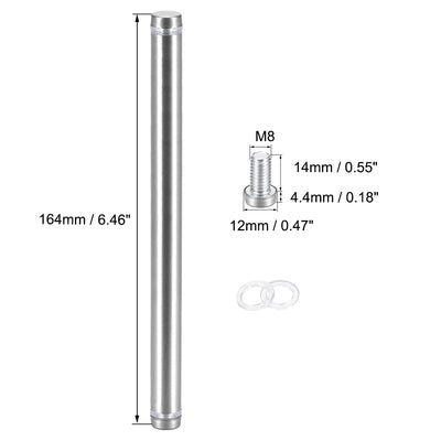 Harfington Uxcell Glass Standoff Double Head Stainless Steel Standoff Holder 12mm x 164mm 6 Pcs