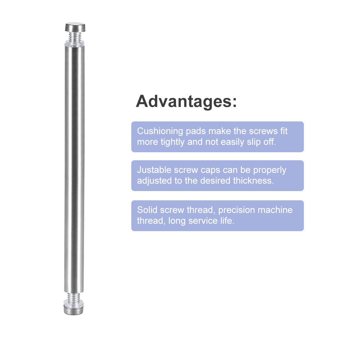 uxcell Uxcell Glass Standoff Double Head Stainless Steel Standoff Holder 12mm x 164mm 6 Pcs