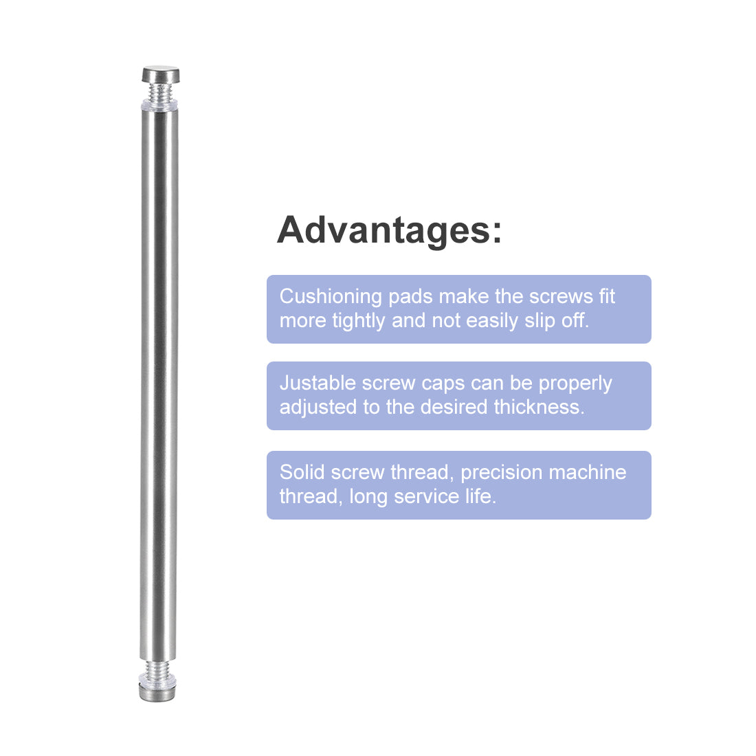 uxcell Uxcell Glass Standoff Double Head Stainless Steel Standoff Holder 12mm x 204mm 8 Pcs