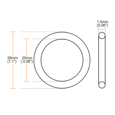 Harfington Uxcell Fluorine Rubber O Rings, 28mm OD, 25mm Inner Diameter, 1.5mm Width, Seal Gasket Green 10Pcs