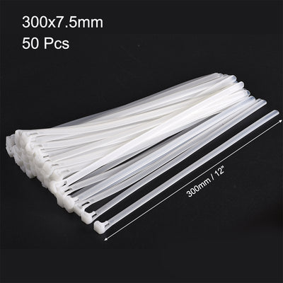 Harfington Uxcell Reusable Cable Zip Ties 12 Inch Releasable Nylon Wire Slipknot Strap White 50pcs