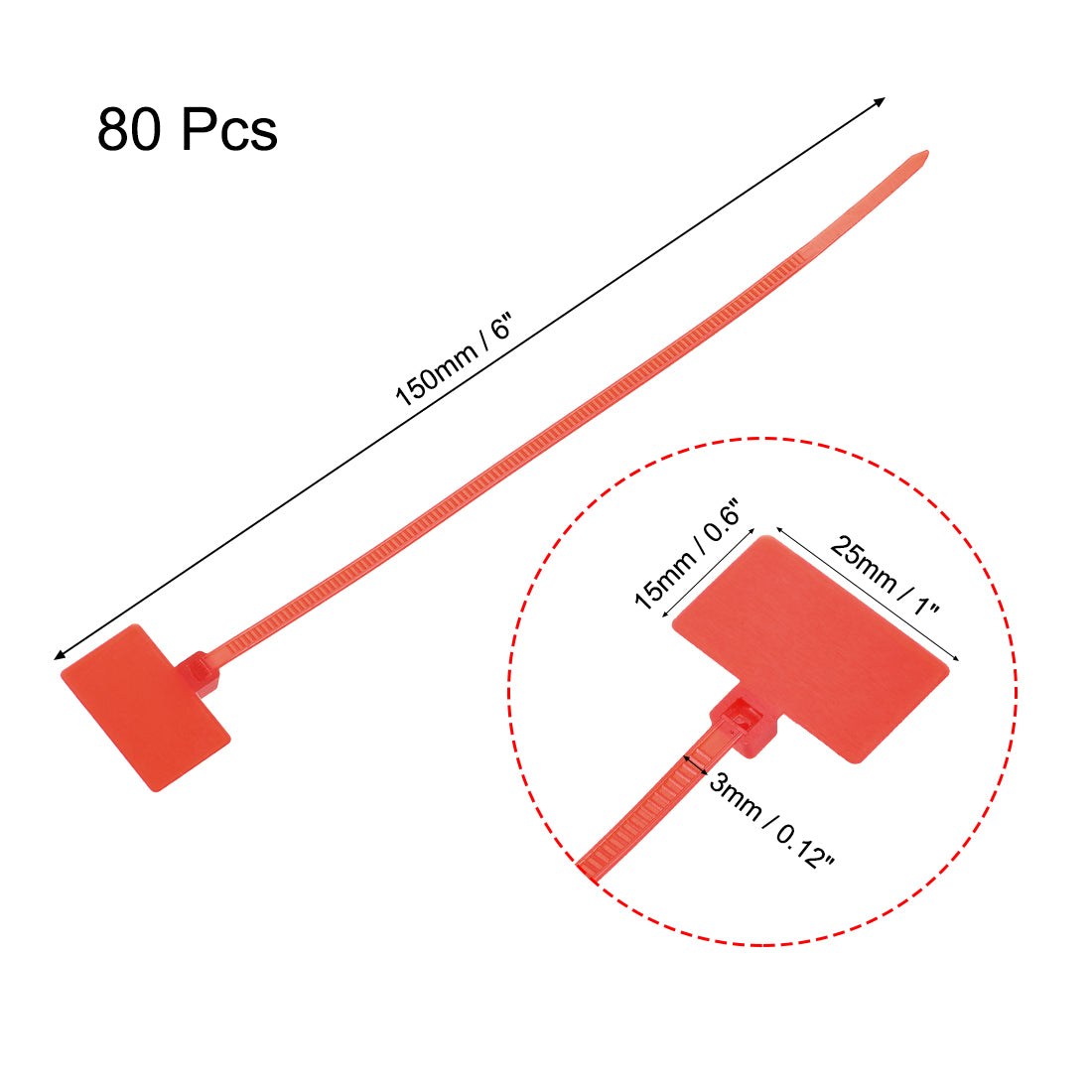 uxcell Uxcell Cable Zip Ties 6 Inch Label Tag Mark Self-Locking Nylon Wire Strap Red 80pcs