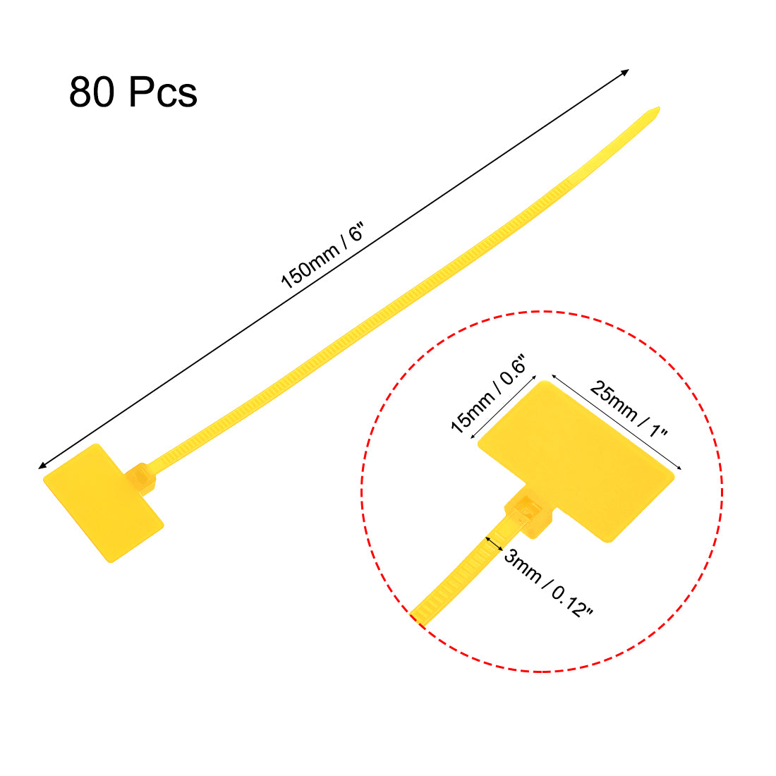 uxcell Uxcell Cable Zip Ties 6 Inch Label Tag Mark Self-Locking Nylon Wire Strap Yellow 80pcs