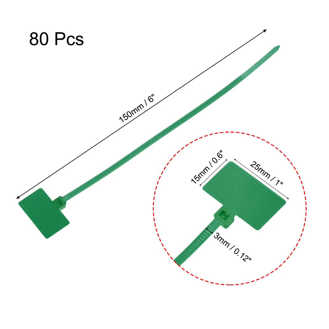 uxcell Uxcell Cable Zip Ties 6 Inch Label Tag Mark Self-Locking Nylon Wire Strap Green 80pcs