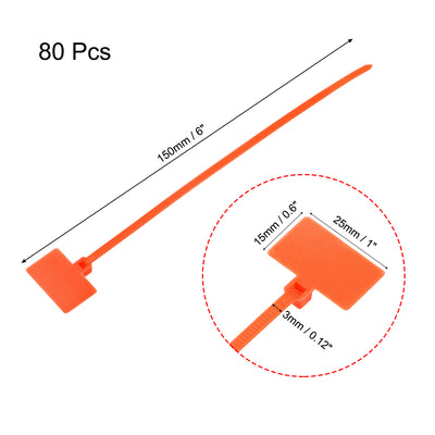 Harfington Uxcell Cable Zip Ties 6 Inch Label Tag Mark Self-Locking Nylon Wire Strap Orange 80pcs