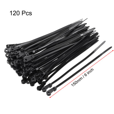 Harfington Uxcell Mount Head Cable Zip Ties 6 Inch Screw Hole Nylon Wire Strap Black 120pcs