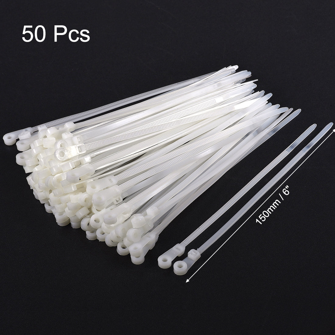 uxcell Uxcell Mount Head Cable Zip Ties 6 Inch Screw Hole Nylon Wire Strap White 50pcs