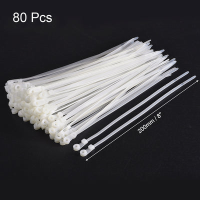 Harfington Uxcell Mount Head Cable Zip Ties 8 Inch Screw Hole Nylon Wire Strap White 80pcs