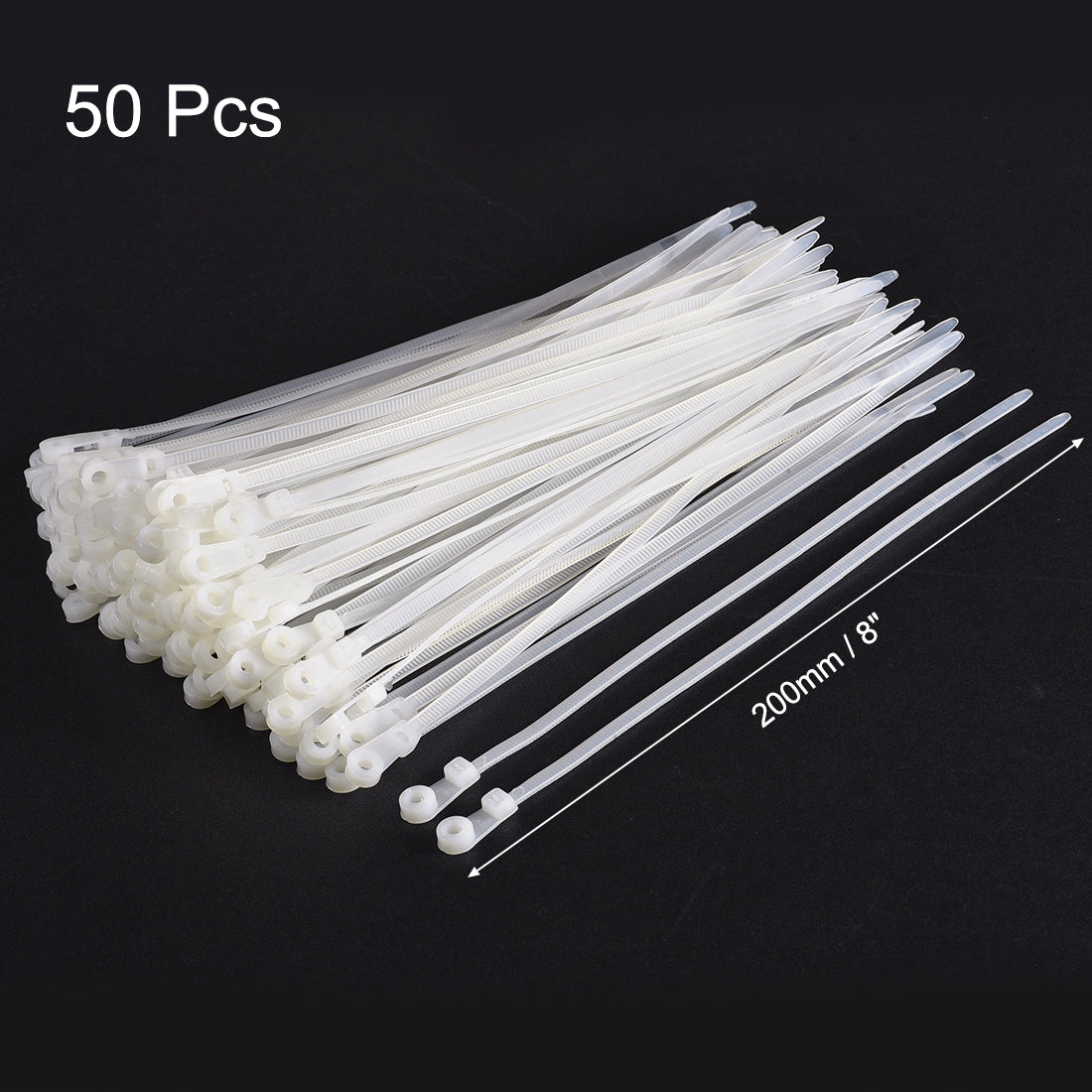 uxcell Uxcell Mount Head Cable Zip Ties 8 Inch Screw Hole Nylon Wire Strap White 50pcs