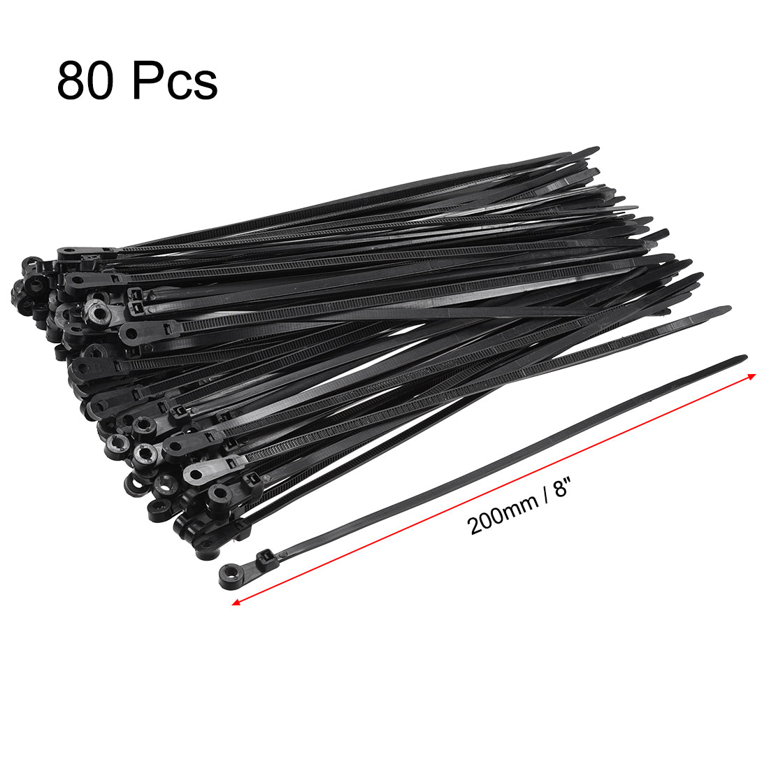 uxcell Uxcell Mount Head Cable Zip Ties 8 Inch Screw Hole Nylon Wire Strap Black 80pcs