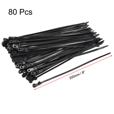 Harfington Uxcell Mount Head Cable Zip Ties 8 Inch Screw Hole Nylon Wire Strap Black 80pcs