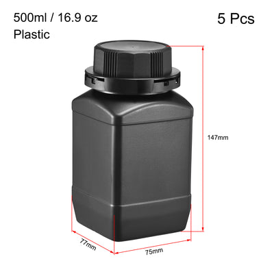 Harfington Uxcell Plastic Reagent Bottle, 500ml/16.9oz Liquid Storage Bottles Black 5pcs