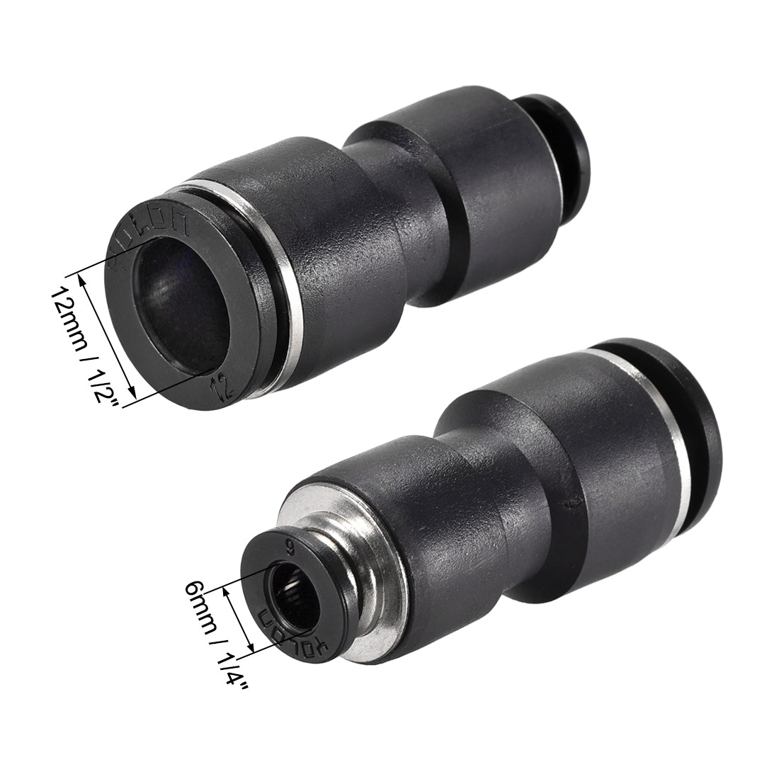 uxcell Uxcell Plastic Straight Union Push to Connect Tube Fitting 12mm-6mm OD Push Fit Lock 2pcs