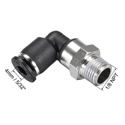 Harfington Uxcell Push to Connect Tube Fitting Male Elbow 4mm Tube OD x 1/8 NPT Thread Pneumatic Air Push Fit Lock Fitting 6pcs