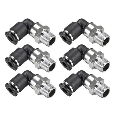 Harfington Uxcell Push to Connect Tube Fitting Male Elbow 4mm Tube OD x 1/8 NPT Thread Pneumatic Air Push Fit Lock Fitting 6pcs