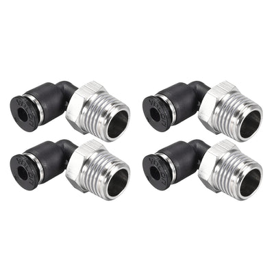 Harfington Uxcell Push to Connect Tube Fitting Male Elbow 4mm Tube OD x 1/4 NPT Thread Pneumatic Air Push Fit Lock Fitting 4pcs