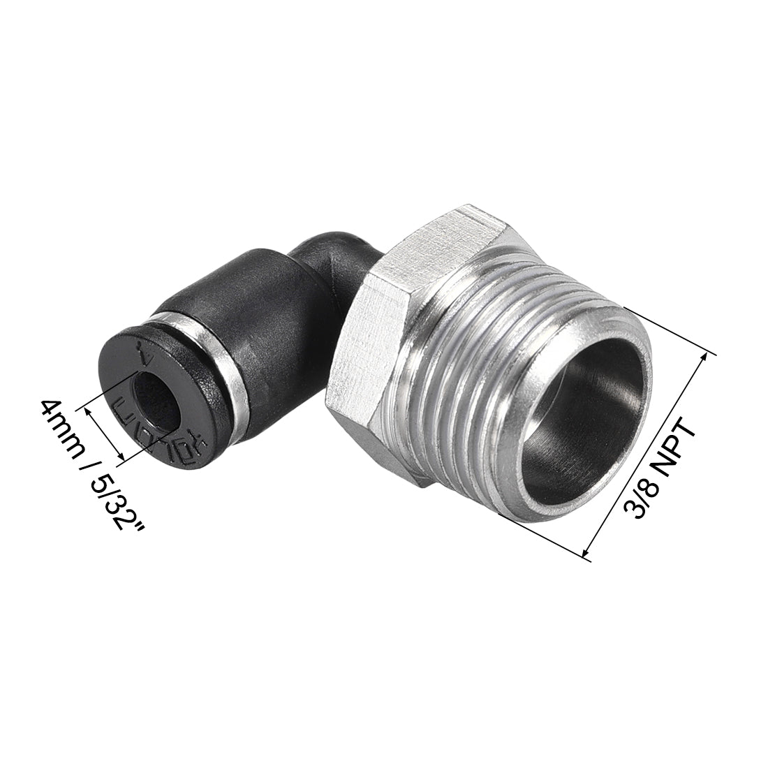 uxcell Uxcell Push to Connect Tube Fitting Male Elbow 4mm Tube OD x 3/8 NPT Thread Pneumatic Air Push Fit Lock Fitting