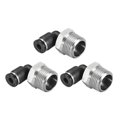 Harfington Uxcell Push to Connect Tube Fitting Male Elbow 4mm Tube OD x 3/8 NPT Thread Pneumatic Air Push Fit Lock Fitting 3pcs