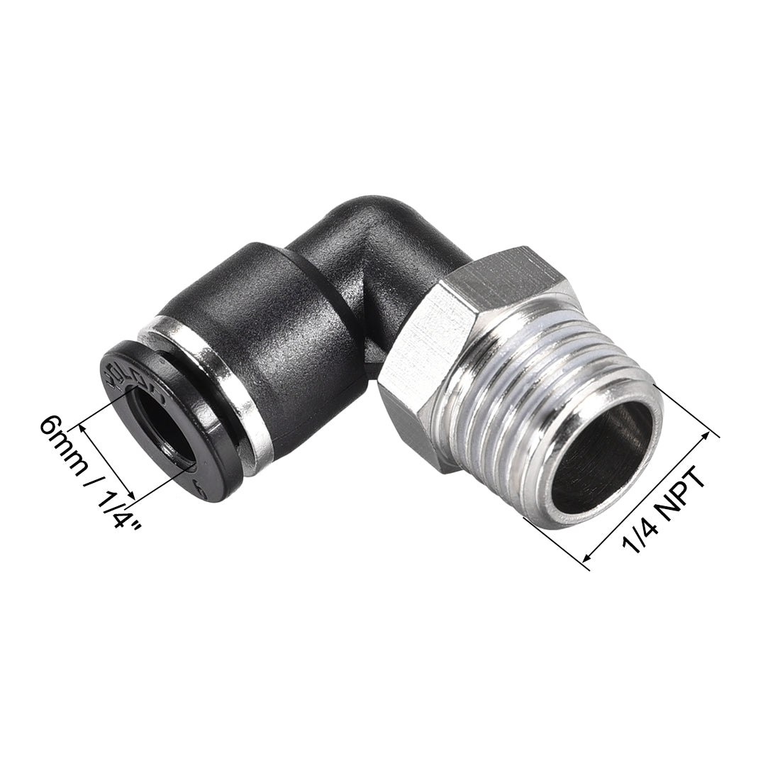 uxcell Uxcell Push to Connect Tube Fitting Male Elbow 6mm Tube OD x 1/4 NPT Thread Pneumatic Air Push Fit Lock Fitting 2pcs