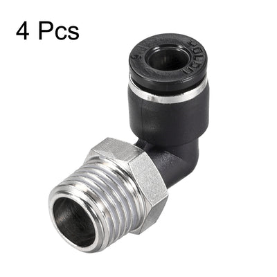 Harfington Uxcell 4Stk. Drücken zur Rohrverschraubung Fitting Außen Ellbogen 6mm Rohr OD X 1/4 NPT Gewinde Pneumatische Luftdruck Verriegelung