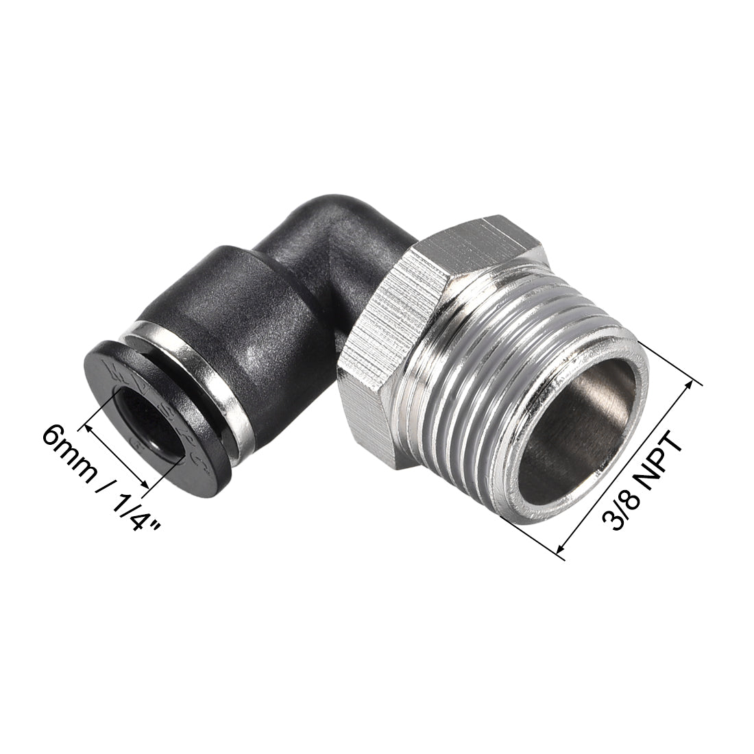 uxcell Uxcell Push to Connect Tube Fitting Male Elbow 6mm Tube OD x 3/8 NPT Thread Pneumatic Air Push Fit Lock Fitting 2pcs