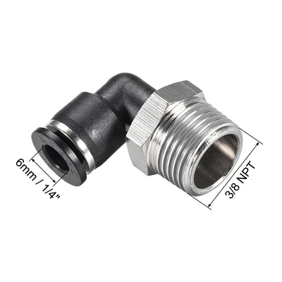 Harfington Uxcell Push to Connect Tube Fitting Male Elbow 6mm Tube OD x 3/8 NPT Thread Pneumatic Air Push Fit Lock Fitting 2pcs