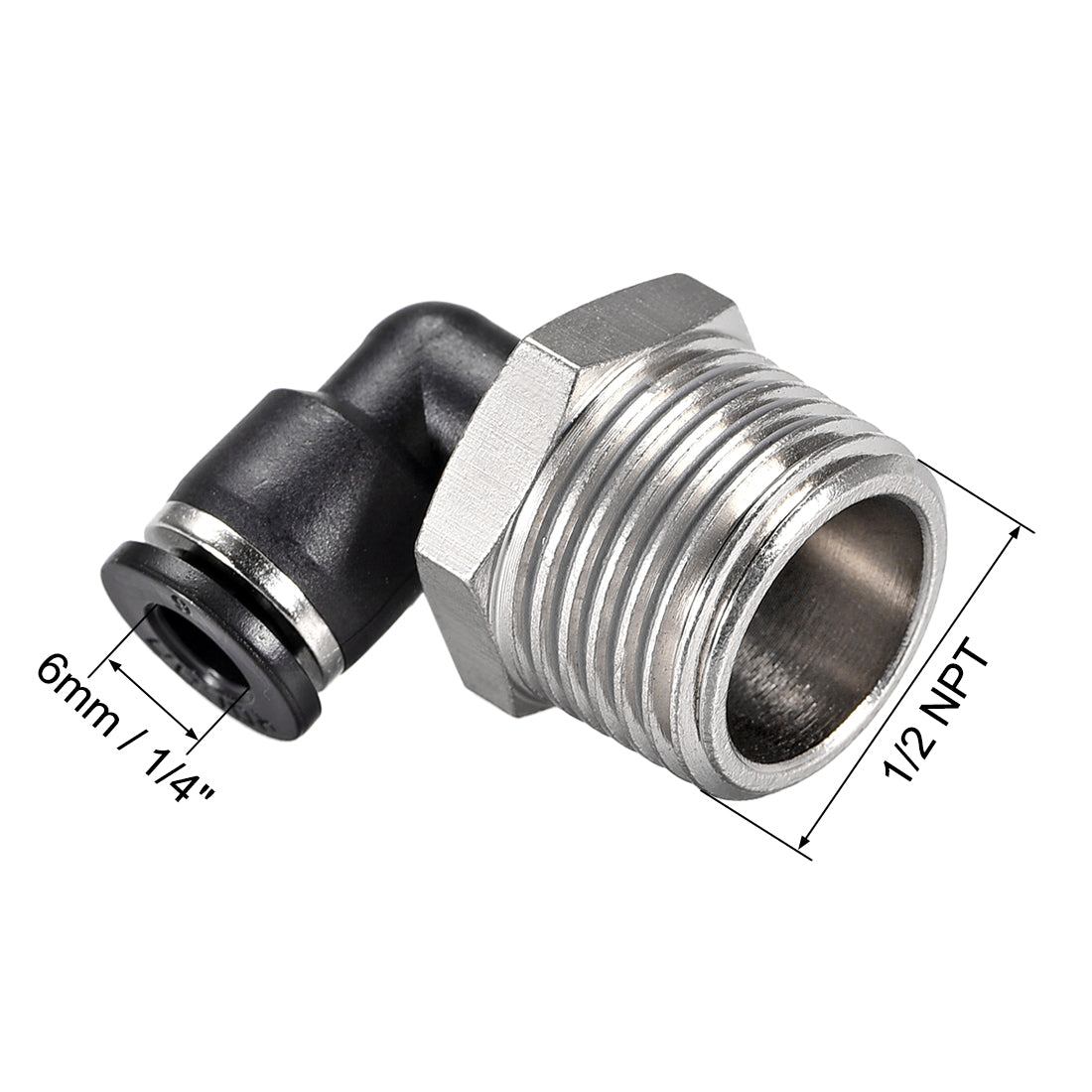 uxcell Uxcell Push to Connect Tube Fitting Male Elbow 6mm Tube OD x 1/2 NPT Thread Pneumatic Air Push Fit Lock Fitting