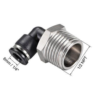 Harfington Uxcell Push to Connect Tube Fitting Male Elbow 6mm Tube OD x 1/2 NPT Thread Pneumatic Air Push Fit Lock Fitting