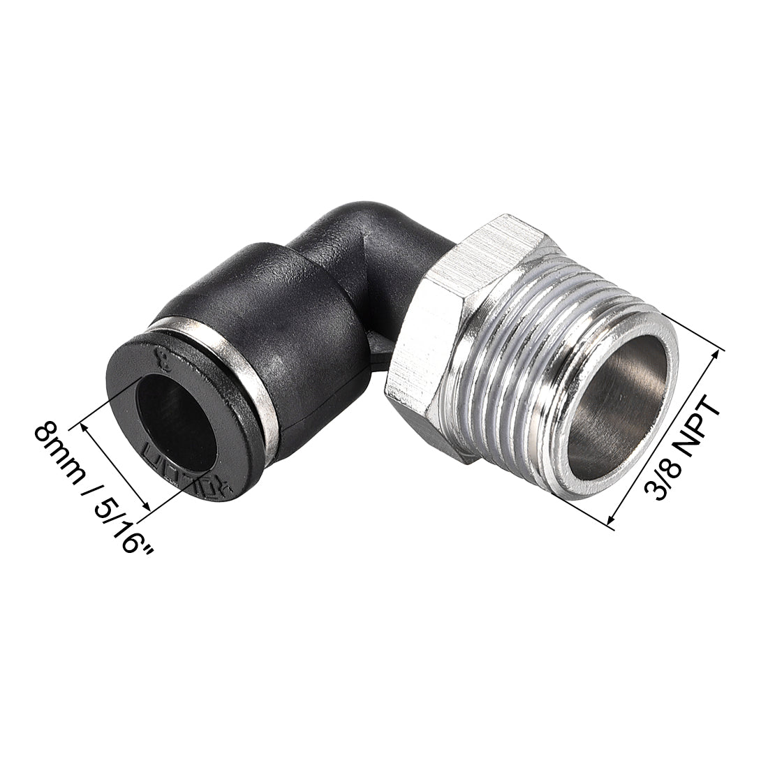 uxcell Uxcell Push to Connect Tube Fitting Male Elbow 8mm Tube OD x 3/8 NPT Thread Pneumatic Air Push Fit Lock Fitting